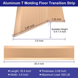 uxcell Aluminum Floor Transition Strip, 35.4inch Door/Tile/Carpet to Tile Transition Strip, Carpet Edging Strip for Laminate Doorway Edge, Fit Height 0.4-1.4 Inch(Gold)