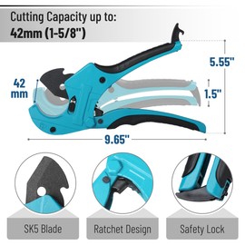 Bates- PVC Pipe Cutter, Cuts up to 1-5/8", Teal Blue Ratcheting PVC Pipe Cutter Tool with 1 Spare Blade, Pipe Cutters PVC Pipe Shears, Plastic Pipe Cutter, PEX Pipe Cutter, PVC Cutter Tool