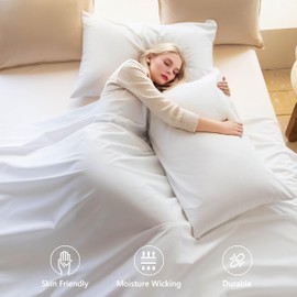 NUMWELL Linen Sheet Set Queen Size, Linen Cotton Blend Sheets Set 4pcs, 1 Flat Sheet, 1 Fitted Sheet & 2 Pillowcases, Cooling Breathable Farmhouse Bedding, White