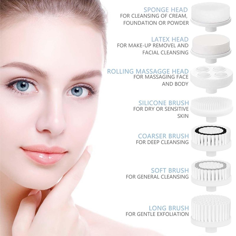 Rechargeable Facial Cleansing Spin Brush Set with 7 Exfoliating Brush