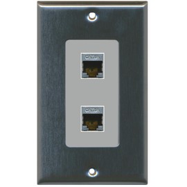 RiteAV CAT 6A 2 Port Shielded Cat6a Wall Plate 1 Gang Decorative - Stainless Steel/Gray