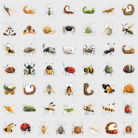 50 Pcs Insect Stickers for Kids,Bug Stickers, Realistic Insect PVC Sticker,Waterproof Bug Decals for Kids，for Stationery, Luggage Scrapbooking, Water Bottles, Gifts
