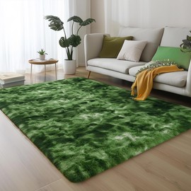 PAGISOFE Area Rugs for Bedroom 4x6, Fluffy Dark Green Rugs for Living Room, Non-Slip Shaggy Carpet for Kids Boys Girls Teen Dorm Nursery Room Decor Aesthetic Modern Abstract Bedside Carpets