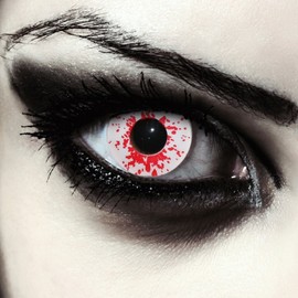 DESIGNLENSES, Bloody White Coloured Halloween Costume Contact Lenses, 1 Pair (2 Pieces), Soft White Red Zombie Coloured Lenses without Strength, Blood Splash"