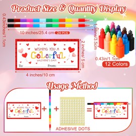 Noveread 24 Valentines Cards and Stacking Crayons 24 Pcs 12 Colors Rainbow Buildable Crayons 24 Pcs Valentines Greeting Cards for Prizes Gift Goodie Bag Fillers Party Supplies