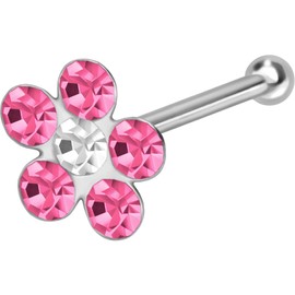 PIERCINGLINE 925 Sterling Silver Nose Piercing Crystal Flower Piercing Nose Stud Choice of Colours, Silver, Cubic Zirconia