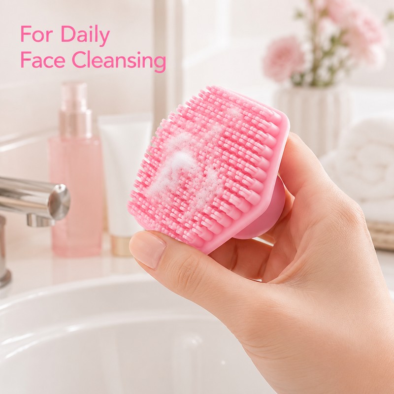 Pink Silicone Face Cleansing Brush for Daily Skincare – Soft