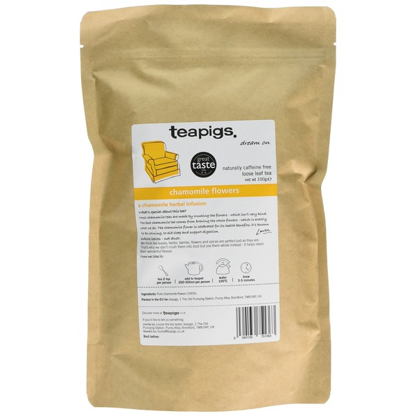 Teapigs Loose Leaf Chamomile Herbal Tea Made with Whole Chamomile Flowers (1 Pouch of 100g, 65 Servings) Loose Chamomile Tea, Caffeine-Free Tisane