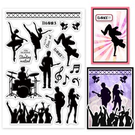 GLOBLELAND Dance Rock Silhouette Ballet Dance Clear Stamps for Cards Making Singing and Dancing Clear Stamp Seals Transparent Stamps for DIY Scrapbooking Photo Album Journal Home Decoration