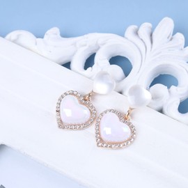 Cimenexe Bohemian Opal Heart Stud Earrings Gold Crystal Heart Earrings Moonstone Heart Earrings Heart Opalite Gemstone Earrings Jewellery for Women and Girls