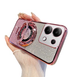 IMEIKONST Case Compatible with Honor 200 Lite, Gradient Glitter Ring Kickstand Case for Girls Women Lens Protection Shockproof TPU Rubber Bumper Cover for Honor 200 Lite. Rose Gold DS1