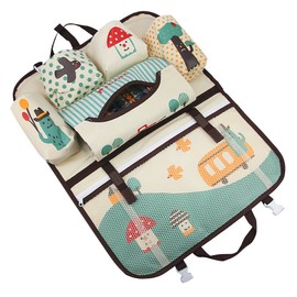 Cute Cartoon Pattern Car Seat Organiser Car Seat Back Hanging Bag for Kids Car Seat Back Bag Baby Supplies Storage Car Bag Car Travel Accessories Car Organiser with 6 Storage Pockets，Collapsible