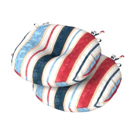 DYTXIII Set of 2 Patio Round Chair Cushions with Ties 15"x15"x4",Bistro Seat Cushions Water Repellent,Outdoor Tufted Chair Pads Suitable for Garden,Dining,Bar Stool - Stripe Red Blue