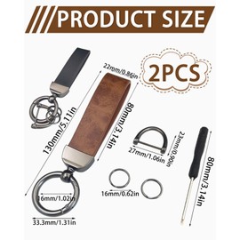 ZEXIJOW Pack of 2 Key Fobs for Car Motorcycle, Leather Braided Lanyard, D Ring Key Ring, Replacement Accessories for Car with Screwdriver (Black + Brown)