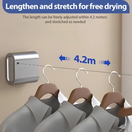 Retractable Washing Line Outdoor, No-Drill Invisible Clothesline Gunmetal Grey, Heavy Duty Extendable Clothes Line, Wall Mounted Laundry Drying Cord for Indoor & Outdoor Use