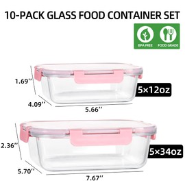 UMEIED 10 PACK Glass Food Storage Containers with Leak Proof Lids, Glass Airtight Meal Prep Containers Set for Lunch, On the Go, Leftover, Kitchen Pantry Organizers and Storage (Multicolor)
