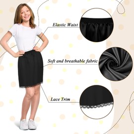 Mepase 3 Pcs Half Slip for Girl Satin Half Slip for Under Dresses Anti Static Extender Lace Long Knee Slip Skirt (Size 10)