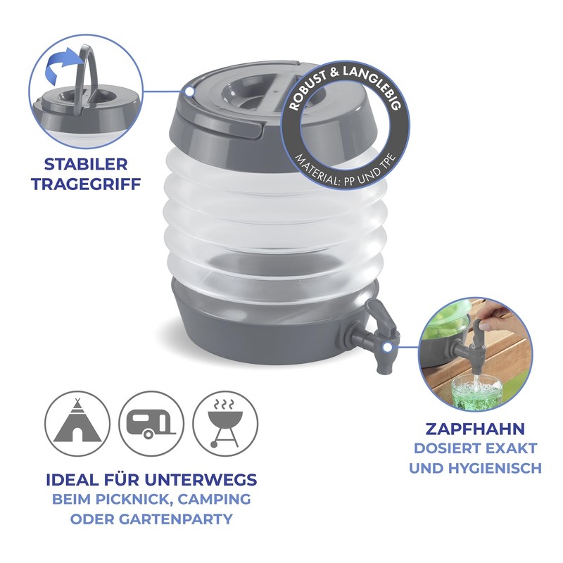 Maximex Foldable Drinks Dispenser, Large Drinks Barrel with Practical Tap,