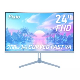 Pixio PXC248WAVE 24" Curved 200Hz 1080p 1ms GTG Fast VA Gaming Monitor - Blue