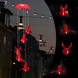 TZSSP - Timbre solar para campanas de viento, luz solar cálida, impermeable, para decoración de hogar, fiesta, noche, jardín, patio, pájaro rojo
