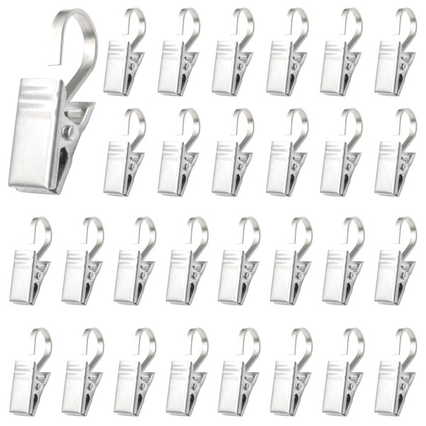 Murtenze 30PCS Small Curtain Hooks for Drapes Silver Curtain Clips