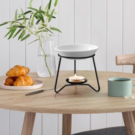 WD&CD Aroma Lamp Tea Light Holder Ceramic and Iron Black Ceramic Wax Melt Burner