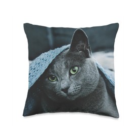 Russian Blue Cat Throw Pillow