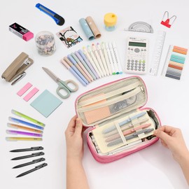 GIFTOXO Pencil Case for Girls, Preppy Pencil Case Pouch, Large Initial Pencil Pouch with Zipper, Cute Pencil Bag for Office Supplies, Aesthetic Pen Case Box for Kids Teen Girls Adults - A(Pink)