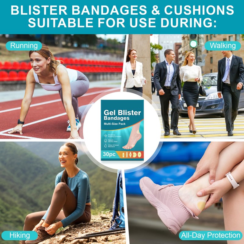 Blister Plasters for Feet - 30ct Mixed Size Hydrocolloid Gel