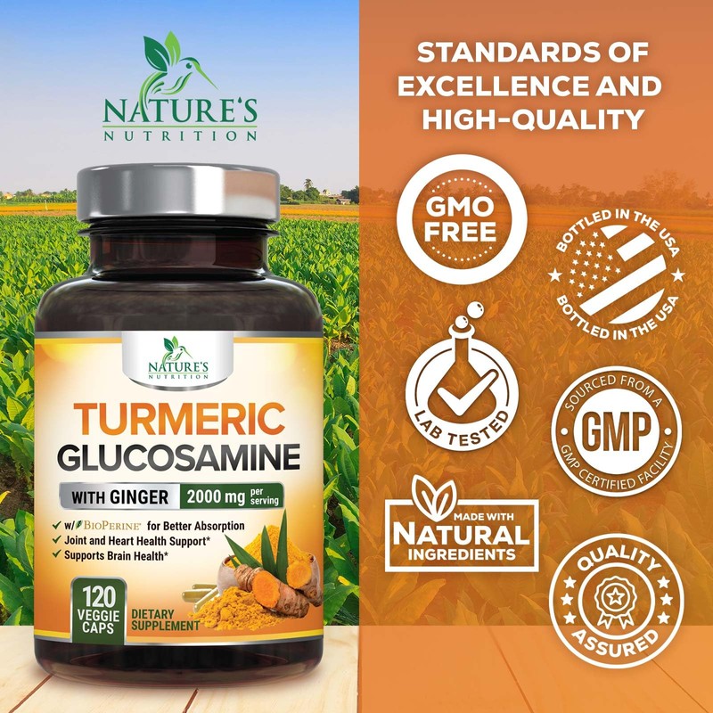 Turmeric Curcumin Supplement 2000mg with Glucosamine Chondroitin & Ginger, 95%