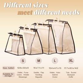 5 PCS Hanging Handbag Storage Organizer Non-Woven Transparent Dust-proof Homewares Purse Wallet Closet Storage Bag with Zipper and Handle (M)