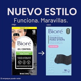 Biore - Tiras de poros de limpieza profunda de carbón, tiras nasales para eliminación de puntos negros en piel grasa, cuenta con tecnología C-Bond con