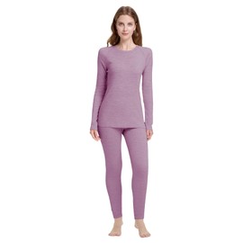 woolcano Women's 100% Merino Wool Base Layer Sets Lightweight Active Base Layer for Ski Violet X-Large