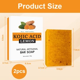 Turmeric Brightening Soap 2 Stück Turmeric Soap Kojic Acid Soap Original Lemon Turmeric Kojic Acid Soap Geeignet Kurkuma Aufhellende Seife für Gesichts- und Körperaufhellung für Frauen und Männer