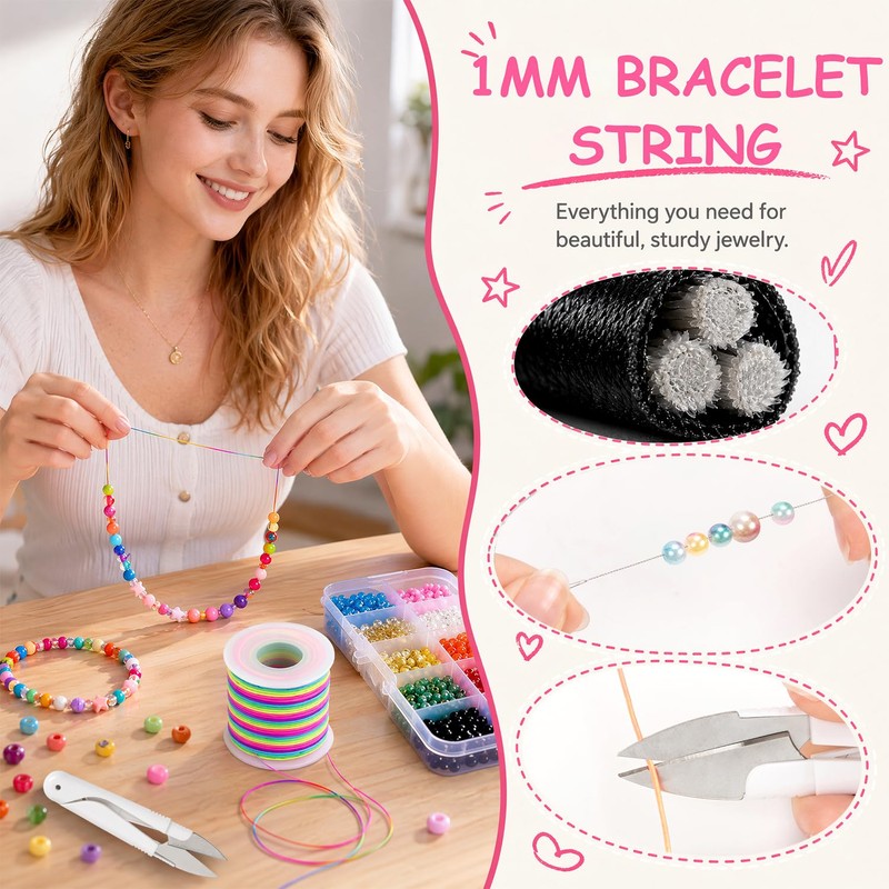 Kanzith Bracelet String,4Roll Elastic Cord with Scissors and Beading Needle