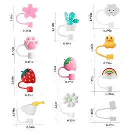 Landrain 12 Stück Cup Strohhalm Abdeckung, Wiederverwendbare Silikonstrohhalmspitzen Cup Zubehör