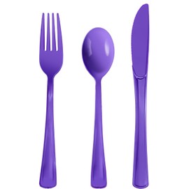 150 Pcs Purple Plastic Silverware Heavy Duty Purple Plastic Cutlery Sets Includes 50 Forks, 50 Spoons, 50 Knives Disposable for Birthday, Graduation Party, Dinner