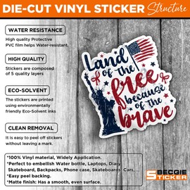 Land of The Free Because of The Brave Stickers Retro 4th of July America Coquette Decal Waterproof Vinyl Decal for Water Bottles Tumblers Laptops Hard Hat Cars Kindle Perfect Gifts for Girl Boy