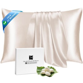 Ravmix Silk Pillowcase for Hair and Skin with Hidden Zipper, Both Sides 21Momme Mulberry Silk Pillow Case, 1PCS, Standard 50×75cm, Beige