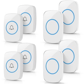 8 Pcs Waterproof Doorbell Kit 4 Pcs Home Doorbell with 4 Pcs Receivers 1000 FT Range 5 Volume Levels with 60 Doorbell Chimes and LED Flash (White)