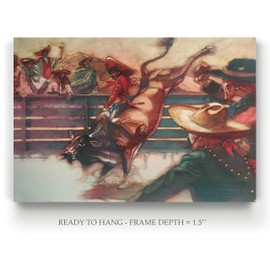 Renditions Gallery Canvas Animal Wall Art Modern Paintings Decorations Vintage Cowboy Bull Riding Abstract Historical Western Artwork Prints for Bedroom Office Kitchen - 18"x27" LT31