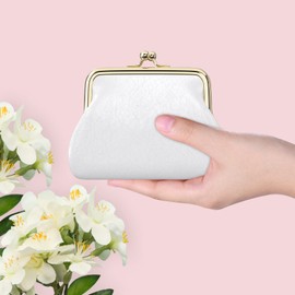 Coin Purse, Small PU Leather Change Purse, Coin Purse Wallet with Clasp, Car Coin Holder Pouch for Woman Men Kids Girls, White