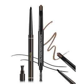 Eyebrow Eyeliner Kit for Women-Brown Waterproof Micro Eyebrow Retractable Pencil with Brush&Black Longlasting Smudge Proof Eyeliner with Sharpener,Shaping&Filling Sparse Natural Looking Brow Makeup-04