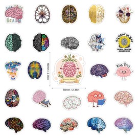 MBCJEIXK 120 Pieces Colorful Brain Sticker Pack | Brain Vinyl Stickers for Scrapbook,Journaling,Laptop,Bumper,Skateboard,Water Bottles,Computer,Phone,Cartoon,Hard hat,Car Sticker