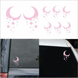 BLAJR moon-shaped car stickers with fun stars decorate car doors, hoods, Windows, bumpers, rearview mirrors, motorcycle helmets, laptops, vinyl decals and accessories (8pcs) (pink)