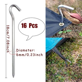 Jidyllic 16 Pcs Tent Pegs,18cm Heavy Duty Tent Pegs Aluminum Alloy Rust Free Metal Gound Pegs Metal Gound Pegs for Camping Tents Trampoline Canopies Tent Peg