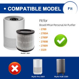 2801 Replacement Filter Compatible with Bissell MYair Personal Air Purifiers 2780 2780A 2780B 2780P and 27809 - Compare to My Air Part 2801-3-in-1 HEPA and Activated Carbon Filters (2 Pack)
