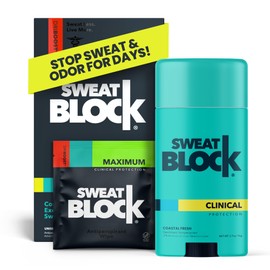 SweatBlock Maximum Clinical Strength Antiperspirant and Deodorant System for Men and Women Hyperhidrosis Aid for Excessive Sweating and Odor 10 DRIBOOST Wipes Plus Unisex Deodorant Stick 2.7 oz