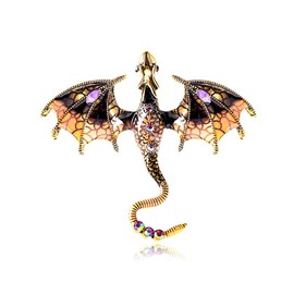 Enamel Pterosaur Dragon Brooch Pin,Colorful Rhinestone Dinosaur Animal Suit Lapel Pin Crystal Dragon Wings Badge Coat Pin Jewelry for Women Men (Yellow)