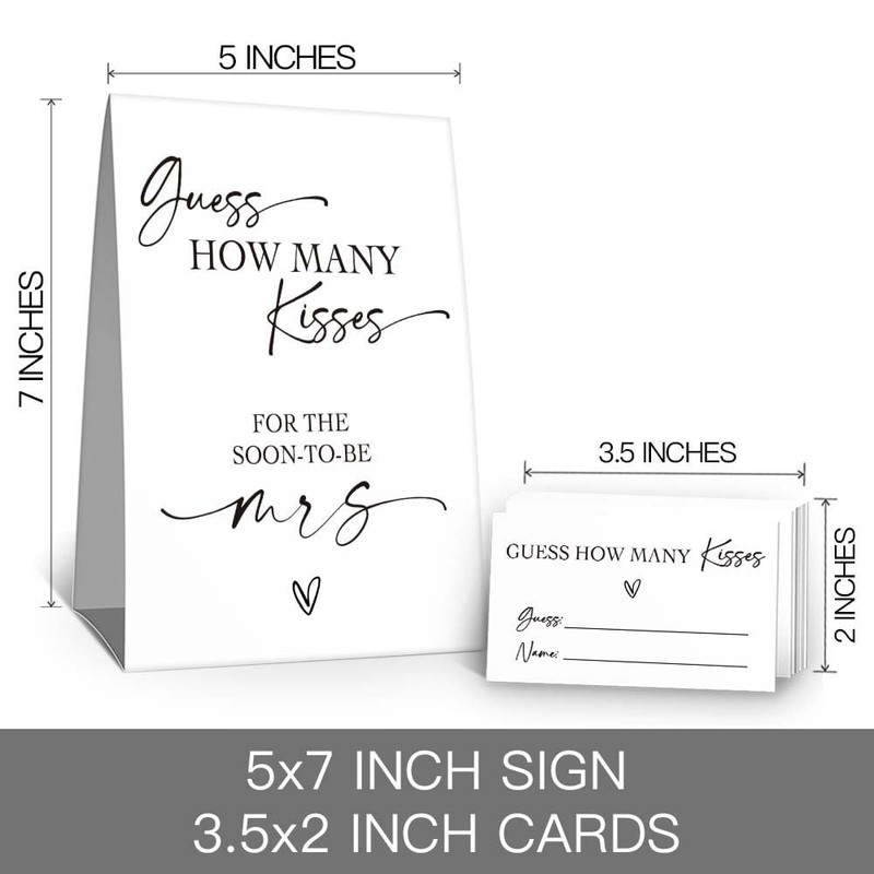 Guess How Many Kisses Bridal Shower Game, 1 Sign &